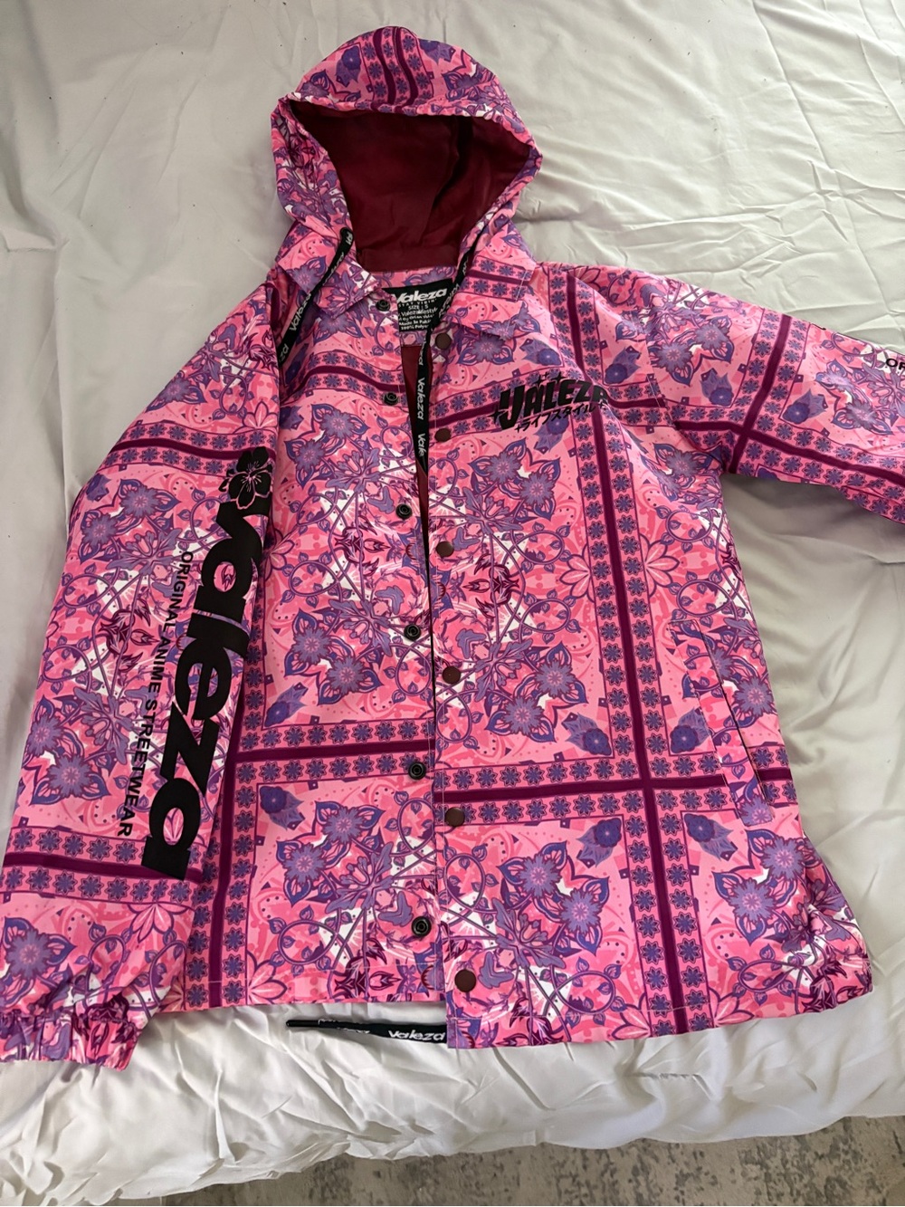 Volcom Girls' Pink & Purple Patterned Hooded Raincoat